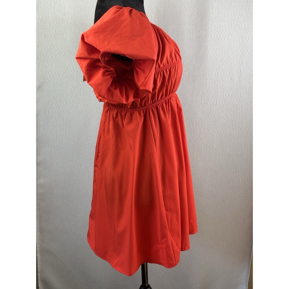 C+D+M Red Puff Sleeve Ruched Midi Dress Size Small NWT - Picture 2 of 11